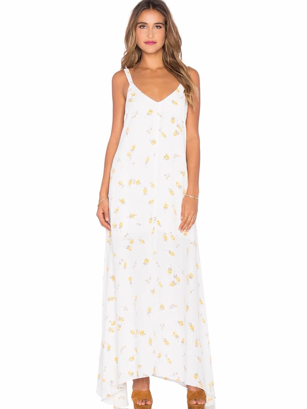 Flynn Skye White Maxi Slip Dress with Yellow Floral Print